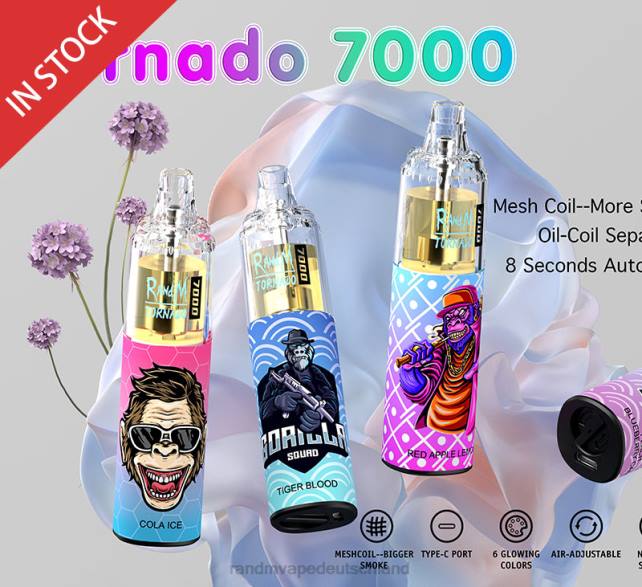 RandM Tornado 7000 Airflow Control Vape-Gerät 1St 04LD179 - Tornado Vape Preis roter Apfel Zitrone