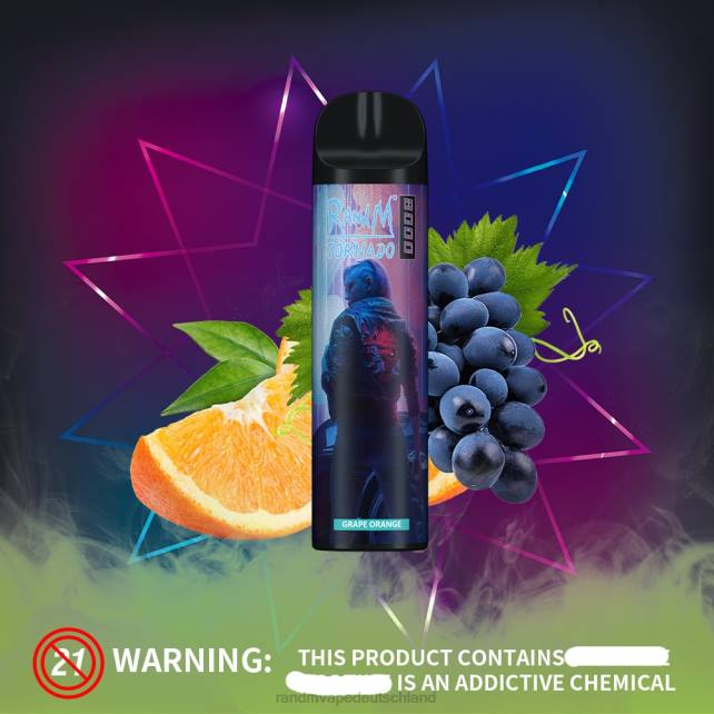 RandM Tornado 8000 Airflow Control Vape-Gerät 1St 04LD243 - RandM Vape München Traubenorange